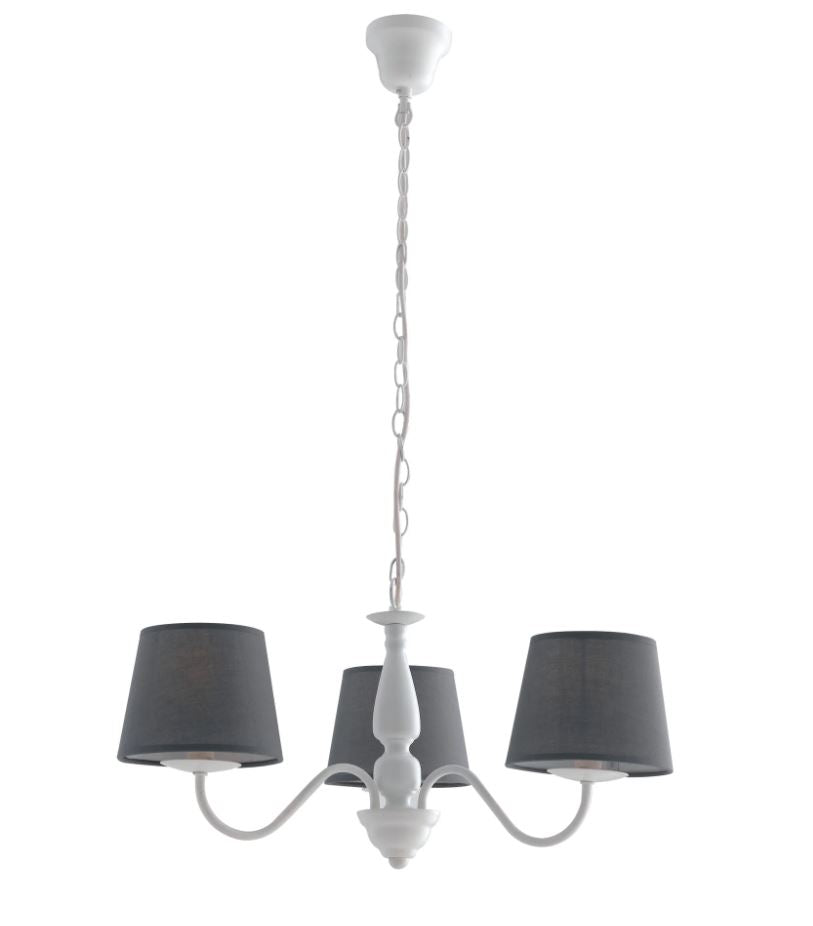 Sospensione 3 luci metallo bianco paralumi tessuto grigio 3XE14 non incl. FAVOLA Sospensione 3 luci metallo bianco paralumi tessuto grigio 3XE14 non incl. FAVOLA